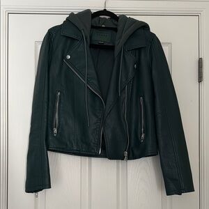 Blank NYC Green Faux Leather Moto Jacket with Notched Collar